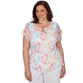 Hearts of Palm Plus Size Fun In The Sun Printed Textured Knit T Sleeve Top