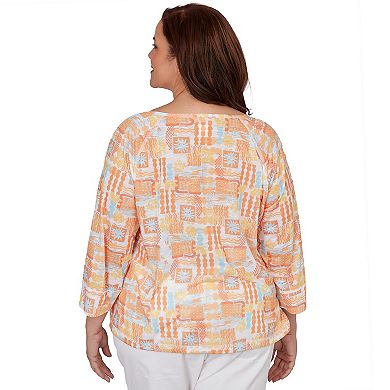 Hearts of Palm Plus Size Fun In The Sun Printed Slub Blouson With 3/4 Sleeves