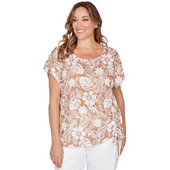 Hearts of Palm Plus Size Palm Cool & Collected Printed Embellished Slub With Tie Front