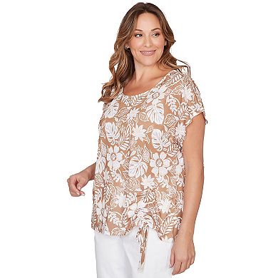 Hearts of Palm Plus Size Palm Cool & Collected Printed Embellished Slub With Tie Front