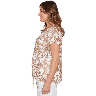 Hearts of Palm Plus Size Palm Cool & Collected Printed Embellished Slub With Tie Front
