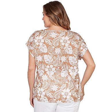 Hearts of Palm Plus Size Palm Cool & Collected Printed Embellished Slub With Tie Front