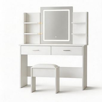 Modern Minimalist Vanity Table, Marble Top & Mirror