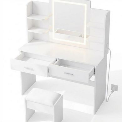 Modern Minimalist Vanity Table, Marble Top & Mirror