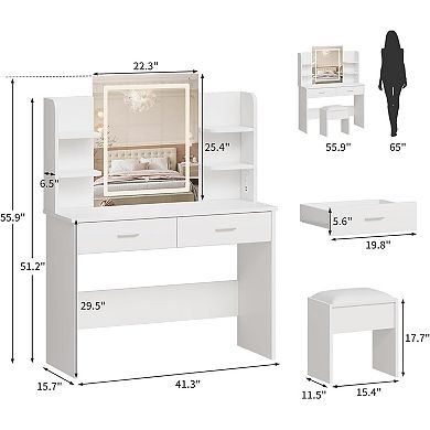 Modern Minimalist Vanity Table, Marble Top & Mirror