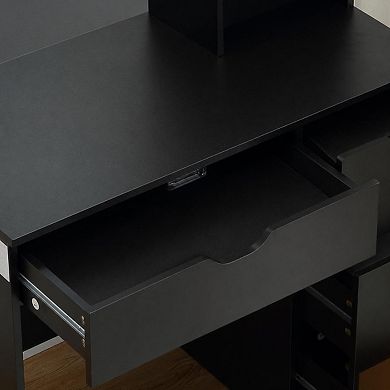 Vanity Desk with LED Mirror, 3 Light Modes, Drawers, Outlets & Shelves