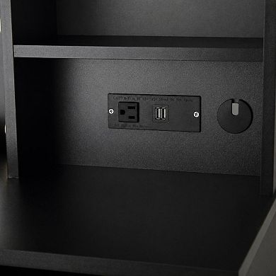 Vanity Desk with LED Mirror, 3 Light Modes, Drawers, Outlets & Shelves