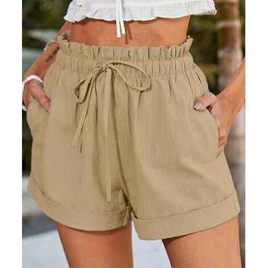 Women's Drawstring Ruffle Waist Shorts Casual Loose Fit Summer Shorts