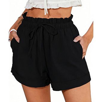 Women's Drawstring Ruffle Waist Shorts Casual Loose Fit Summer Shorts