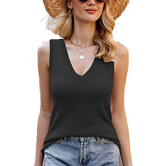 V Neck Knit Sleeveless Tank Top Loose Casual Fit Versatile Daily Wear