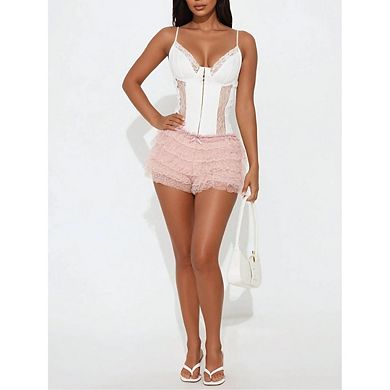 Women Layered Ruffle Y2K Trim Booty Mini Bottoms Cute Shorts