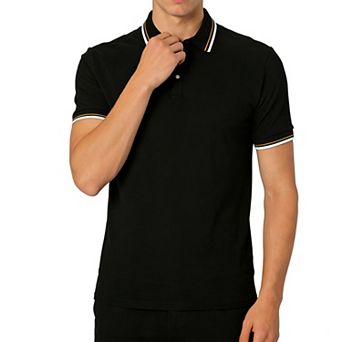 Men's Short Sleeve Polo Shirt Striped Collar Casual Breathable T Shirt for Summer