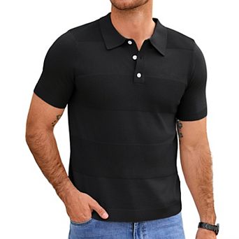 Men's Short Sleeve Knit Polo Shirt Striped Pullover Sweater Casual Top