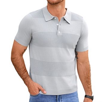 Men's Short Sleeve Knit Polo Shirt Striped Pullover Sweater Casual Top