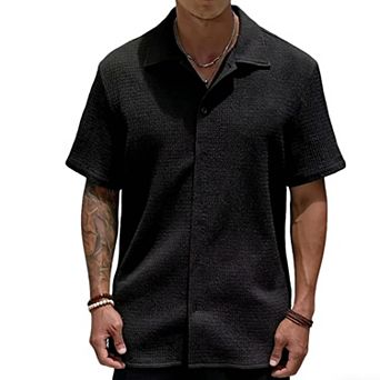 Men's Short Sleeve Button Down Shirt Casual Beach Shirt