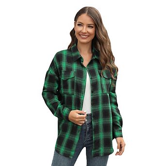 Plaid Button Down Long Sleeve Shirt Loose Pocket Design Casual Versatile Top