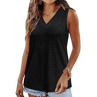 V Neck Textured Sleeveless Tank Top Loose Casual Fit Versatile Daily Wear