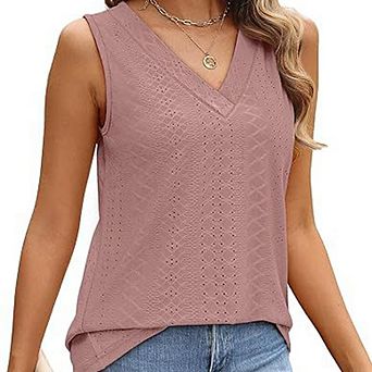 V Neck Textured Sleeveless Tank Top Loose Casual Fit Versatile Daily Wear