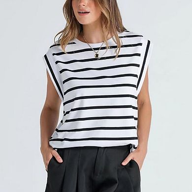 Striped Sleeveless Shoulder Pad Top Loose Casual Fit Versatile Daily Wear