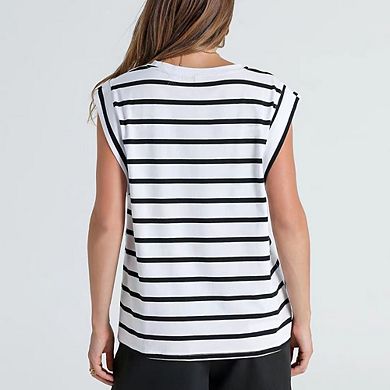 Striped Sleeveless Shoulder Pad Top Loose Casual Fit Versatile Daily Wear