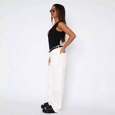Women's White High Waist Wide Leg Jeans