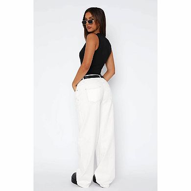 Women's White High Waist Wide Leg Jeans