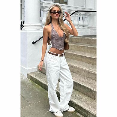 Women's White High Waist Wide Leg Jeans
