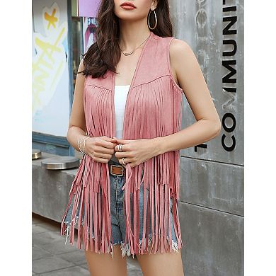 Women's Fringe Vest Sleeveless V-Neck Casual Layering Vest