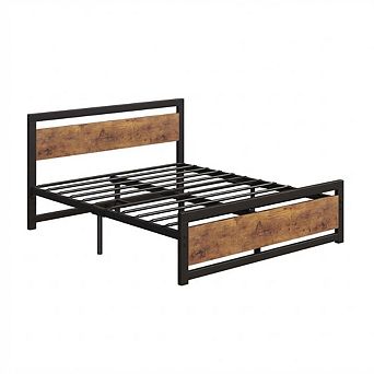 Platform Bed Frame with Headboard and Wood Accent No Box Spring Needed