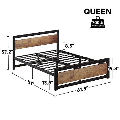 Platform Bed Frame with Headboard and Wood Accent No Box Spring Needed