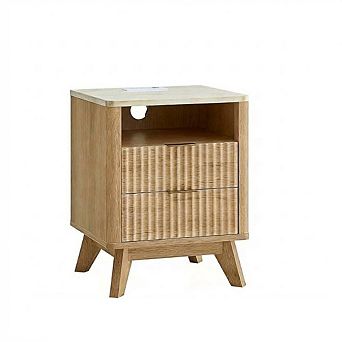 Bedside Table with Charging Station Two Drawer Nightstand Storage End Table