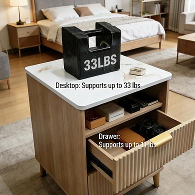 Bedside Table with Charging Station Two Drawer Nightstand Storage End Table