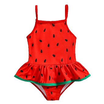 Girls' Print One-Piece Swimsuit Ruffle Trim Cute Bathing Suit for Kids