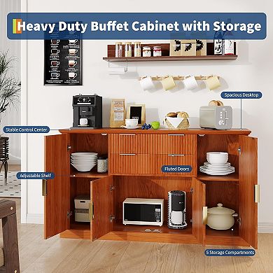 Fluted Sideboard Buffet Cabinet Credenza with Storage Drawers