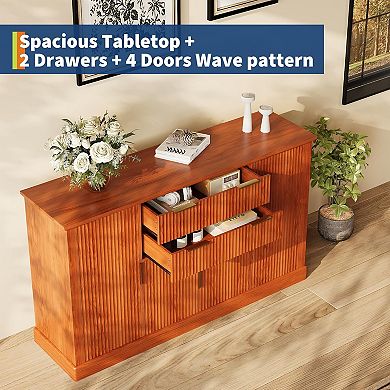 Fluted Sideboard Buffet Cabinet Credenza with Storage Drawers