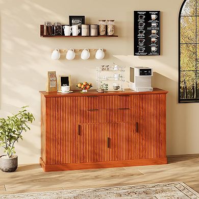 Fluted Sideboard Buffet Cabinet Credenza with Storage Drawers
