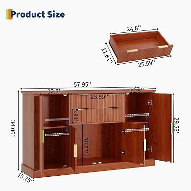 Fluted Sideboard Buffet Cabinet Credenza with Storage Drawers