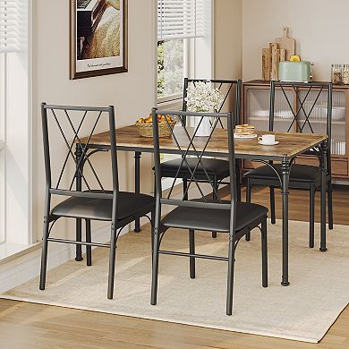 Five Piece Dining Table Set with Chairs Metal and Wood Dinette Set for Small Spaces