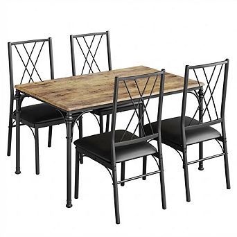 Five Piece Dining Table Set with Chairs Metal and Wood Dinette Set for Small Spaces