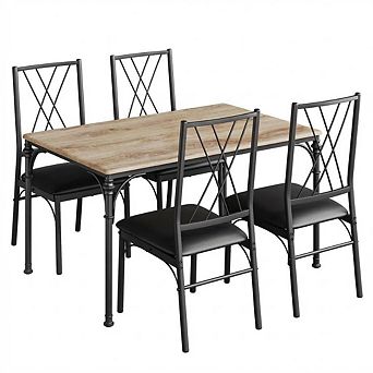 Five Piece Dining Table Set with Chairs Metal and Wood Dinette Set for Small Spaces