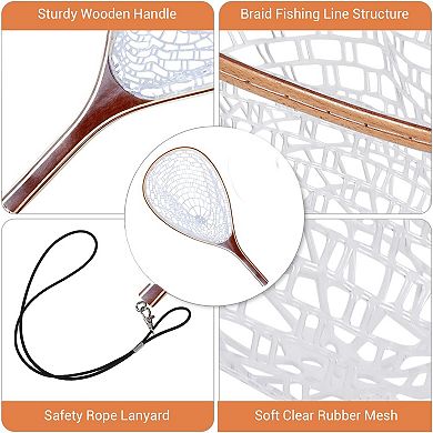 Wooden Handle Lightweight Knotless Rubber Net