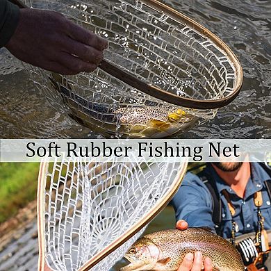 Wooden Handle Lightweight Knotless Rubber Net