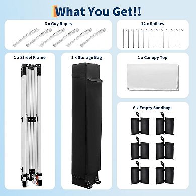 10x20 Pop Up Canopy, One Push Setup, UPF 50+, Waterproof, Wheeled Bag