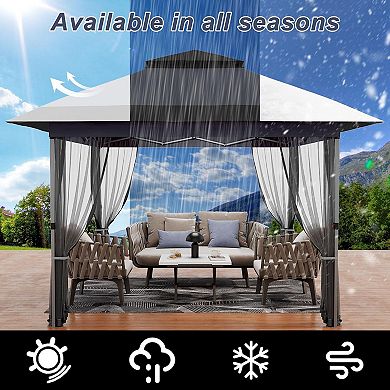 12x12 Pop-up Gazebo with Mesh, 144 sq ft Shade for Camping, Lawn, Yard