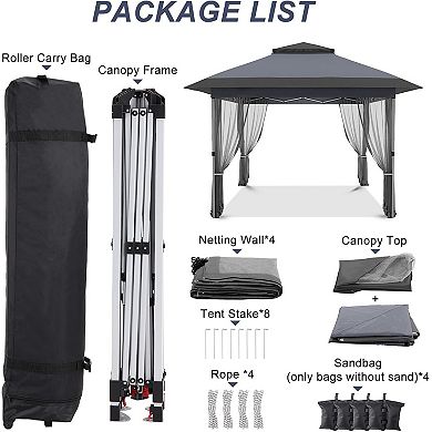 12x12 Pop-up Gazebo with Mesh, 144 sq ft Shade for Camping, Lawn, Yard