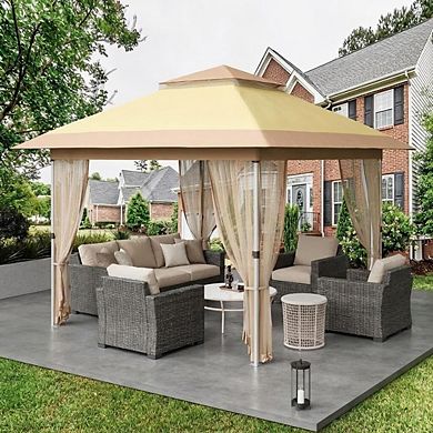 12x12 ft Popup Gazebo with Netting, Vented Roof, Sand Bag