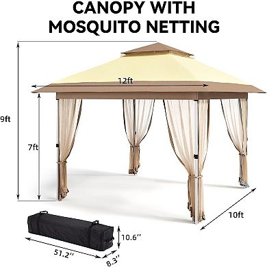12x12 ft Popup Gazebo with Netting, Vented Roof, Sand Bag