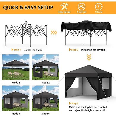 10x10 Pop Up Canopy, 4 Sidewalls, One Push, Roller Bag, Sandbags