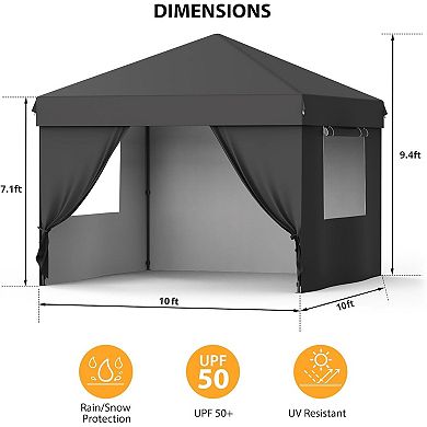 10x10 Pop Up Canopy, 4 Sidewalls, One Push, Roller Bag, Sandbags