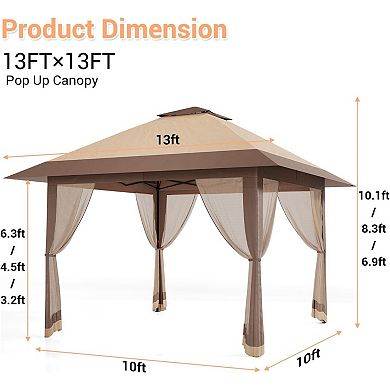 13x13ft Pop-Up Canopy, Mosquito Net & Sidewalls, Waterproof UV